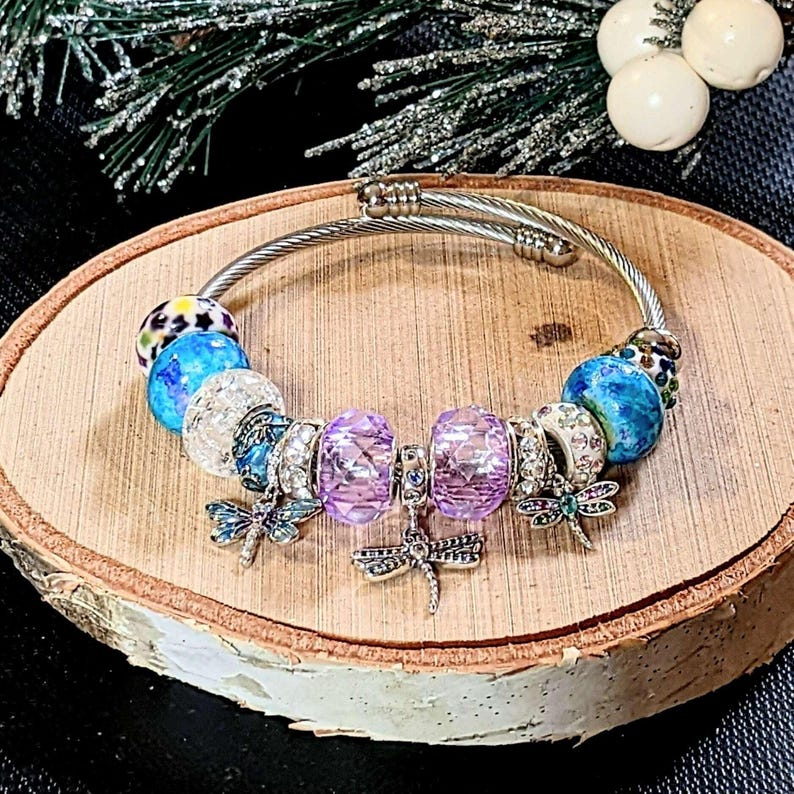 Dragonfly Euro Cuff Wrap Bracelet, Silver - - LadybugfeetDesigns -