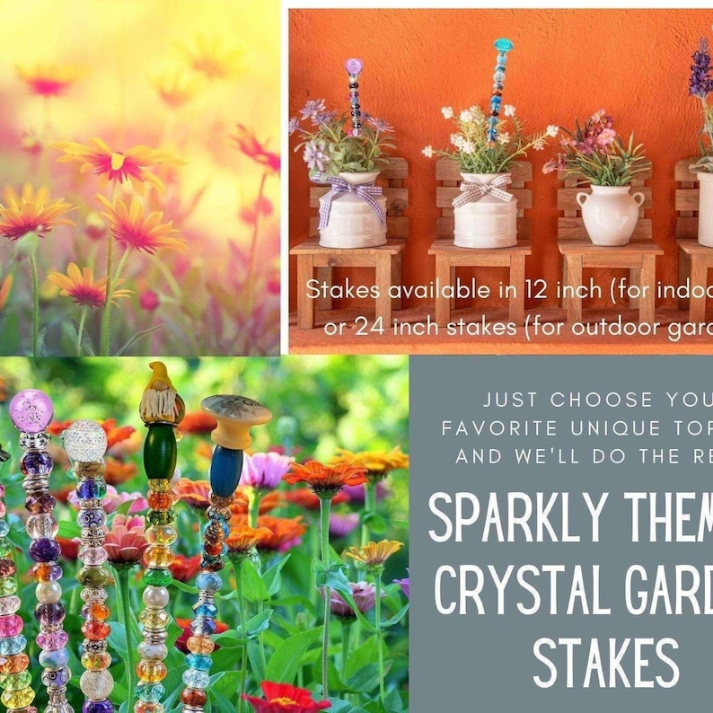 Garden Jewels/ Beaded Crystal Garden stakes/ 12" or 24" Garden Stake/ Suncatcher - - LadybugfeetDesigns -