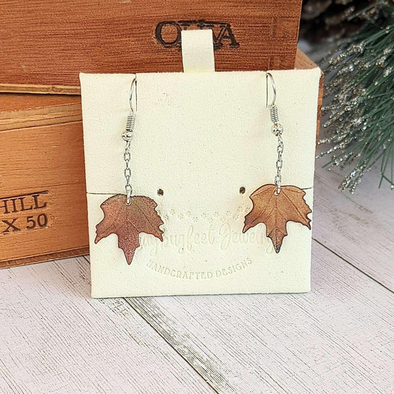 Maple Leaves Dangle Earrings, Silver - - LadybugfeetDesigns -