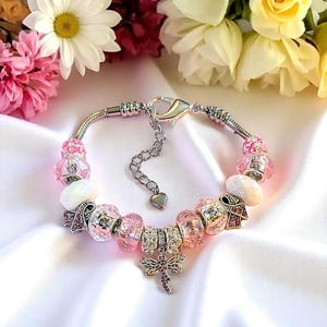 Cancer Awareness European beaded bracelet - Silver - - LadybugfeetDesigns -