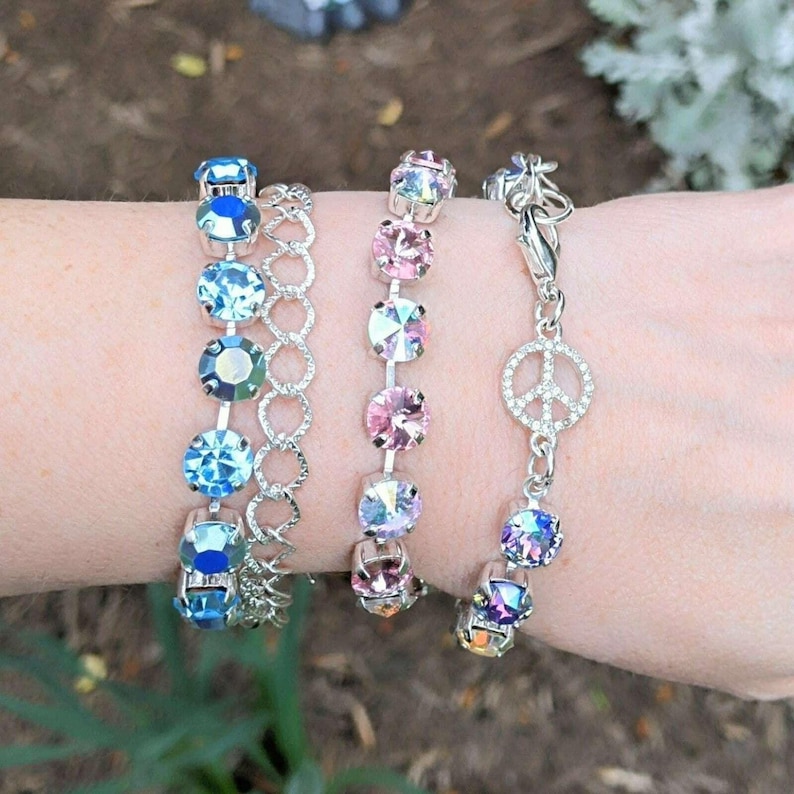 Peace Sign Faceted Crystal Bracelet - - LadybugfeetDesigns -