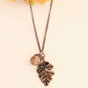 Acorn Oak Leaf Necklace, Antique Copper - - LadybugfeetDesigns -