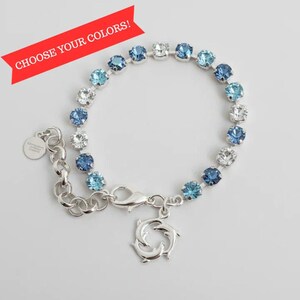 Dolphin Trio Faceted Crystal Bracelet, Silver - - LadybugfeetDesigns -