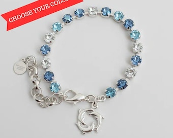 Dolphin Trio Faceted Crystal Bracelet, Silver