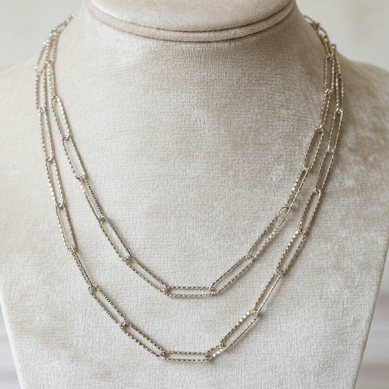 Diamond Cut Paperclip Chain necklace, Silver - 18- 24 inch - - LadybugfeetDesigns -