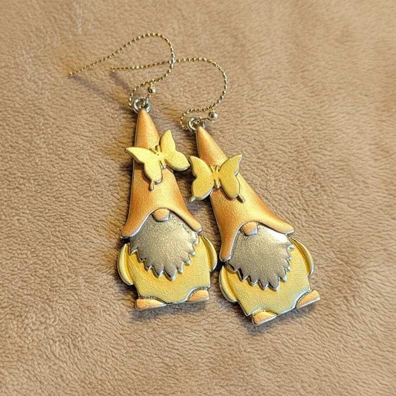 Boho Gnome hook earrings - Gold Filled hooks - - LadybugfeetDesigns -