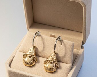 Two-Tone Gnome Hoop Earrings, Silver - 16mm