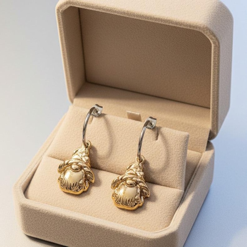 Two-Tone Gnome Hoop Earrings, Silver - 16mm - - LadybugfeetDesigns -