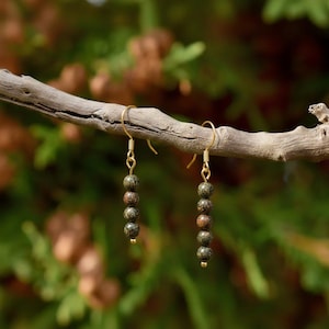 Unakite Beaded Hook Earrings, Gold - - LadybugfeetDesigns -