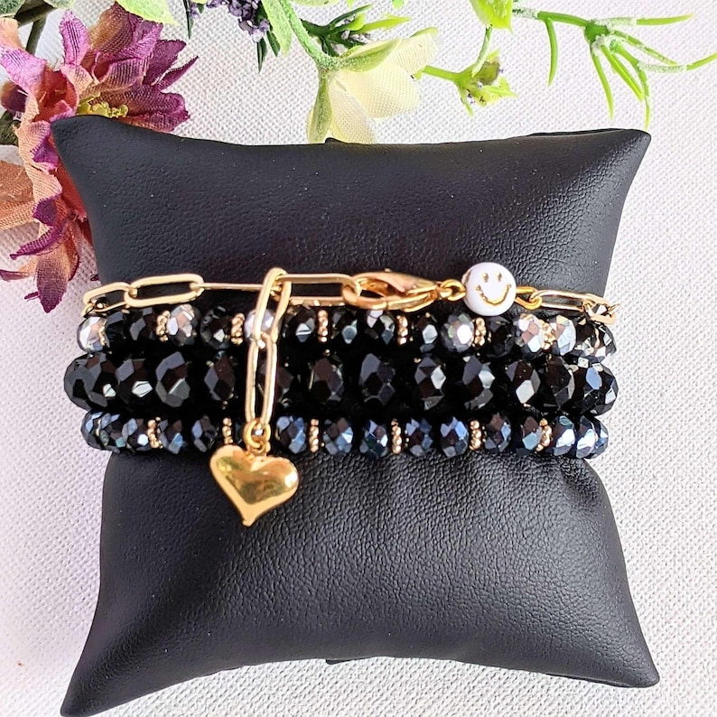 Gold Smiley Stainless Steel Paperclip Chain Bracelet - - LadybugfeetDesigns -