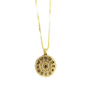 Zodiac Wheel Chart necklace, Gold - adjustable up to 24 inches - - LadybugfeetDesigns -