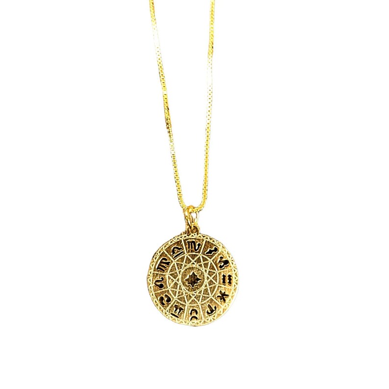 Zodiac Wheel Chart necklace, Gold - adjustable up to 24 inches - - LadybugfeetDesigns -
