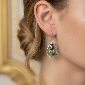 Sea Glass, Sea Turtle Crystal Dangle Earrings - - LadybugfeetDesigns -