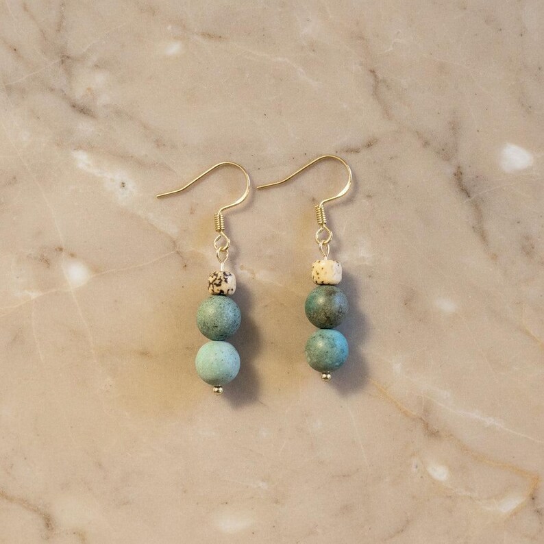 Fancy Jasper Beaded Hook Earrings, Gold - - LadybugfeetDesigns -