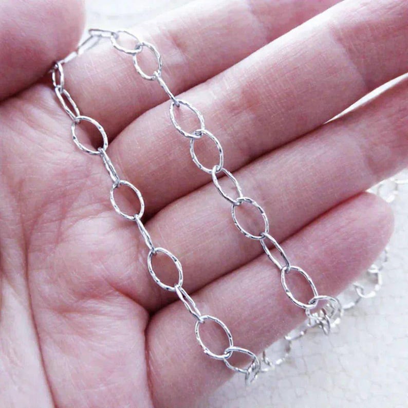 925 Sterling Silver Hammered Oval Link Charm Bracelet Base - D.i.y. - Build Your Charm Bracelet! - - LadybugfeetDesigns -