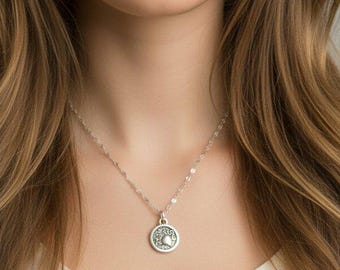 Collana con moneta zodiacale bifacciale, argento - 24 pollici