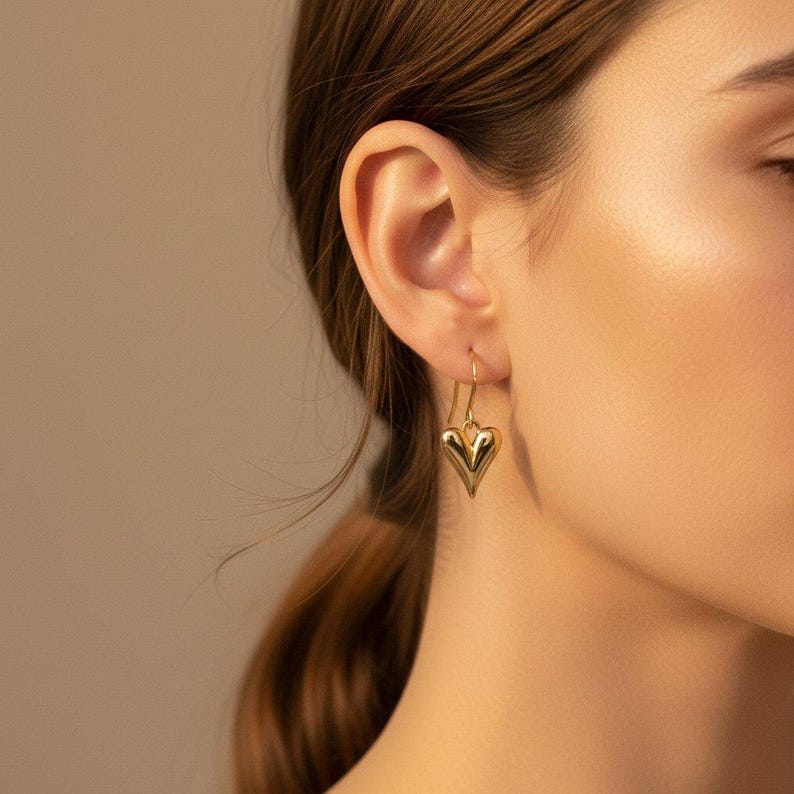 Fancy Heart dangle earrings, Gold - - LadybugfeetDesigns -