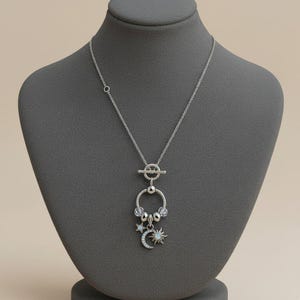 Moon Sun Star Sterling Silver Toggle Charm Necklace, 20 inches - - LadybugfeetDesigns -