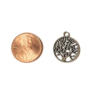 Silver Tree of Life Disc Charm V - - LadybugfeetDesigns -