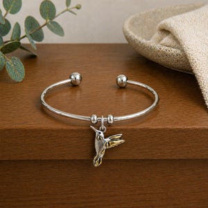 Hummingbird Euro Bangle Cuff, Silver - - LadybugfeetDesigns -