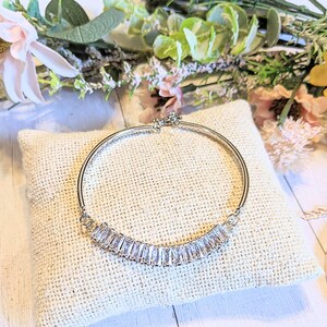 Silver CZ Baguette Bangle Bracelet, Large - - LadybugfeetDesigns -