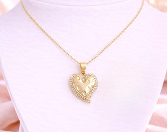 Textured Heart necklace, Gold - 20 inch