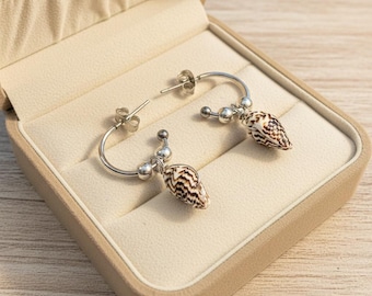 Genuine Conch Shell II Hoop Earrings, Silver - 16mm
