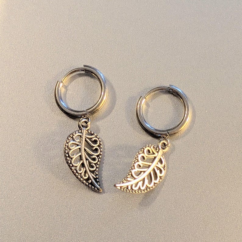 Filgree Leaf Hoop earrings, Silver - 10mm - - LadybugfeetDesigns -