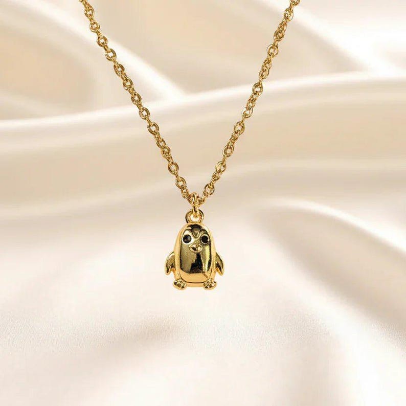 Penguin Necklace, Gold- 20 inch - - LadybugfeetDesigns -