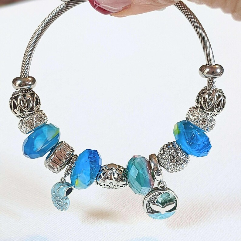 Ocean Lover Euro Cuff Wrap Bracelet, Silver - - LadybugfeetDesigns -