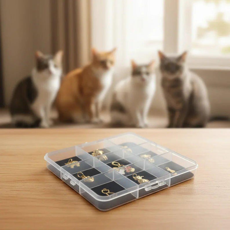 Cat Person Charm Box - 9 pc., Gold - - LadybugfeetDesigns -