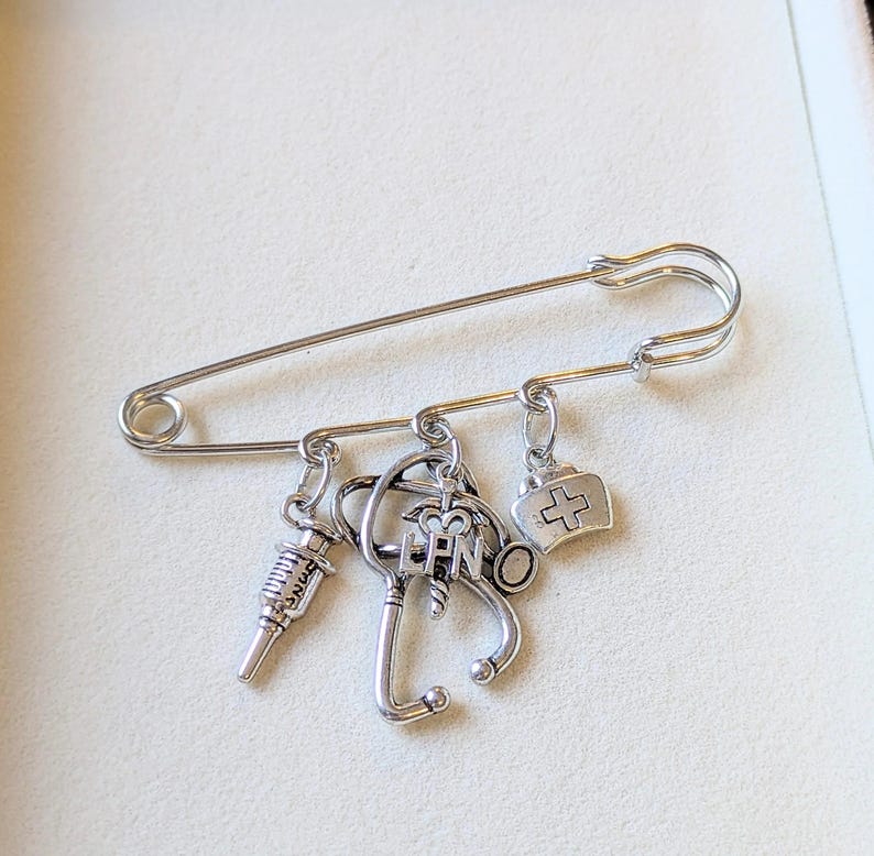 LPN - Licensed Practical Nurse Safety Pin Brooch, Purse Charm - - LadybugfeetDesigns -