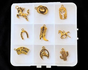 Wild West II Themed Charm Box - 9 pc., Gold