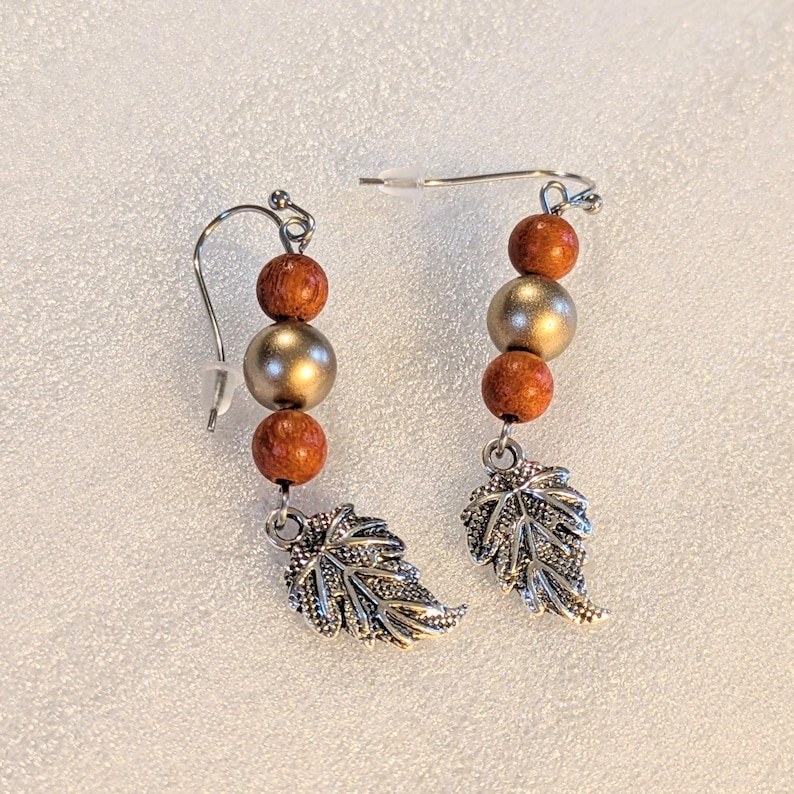 Pretty Leaf Beaded Hook Earrings, Silver - - LadybugfeetDesigns -
