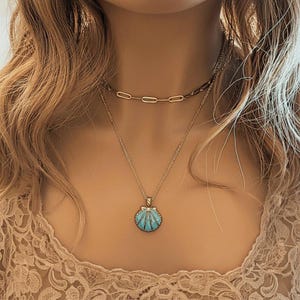 Blue Scallop Shell necklace set, Gold - - LadybugfeetDesigns -