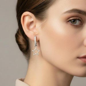 Silver Rhodium CZ Hoop earrings, Hoop Drop, 20mm - - LadybugfeetDesigns -