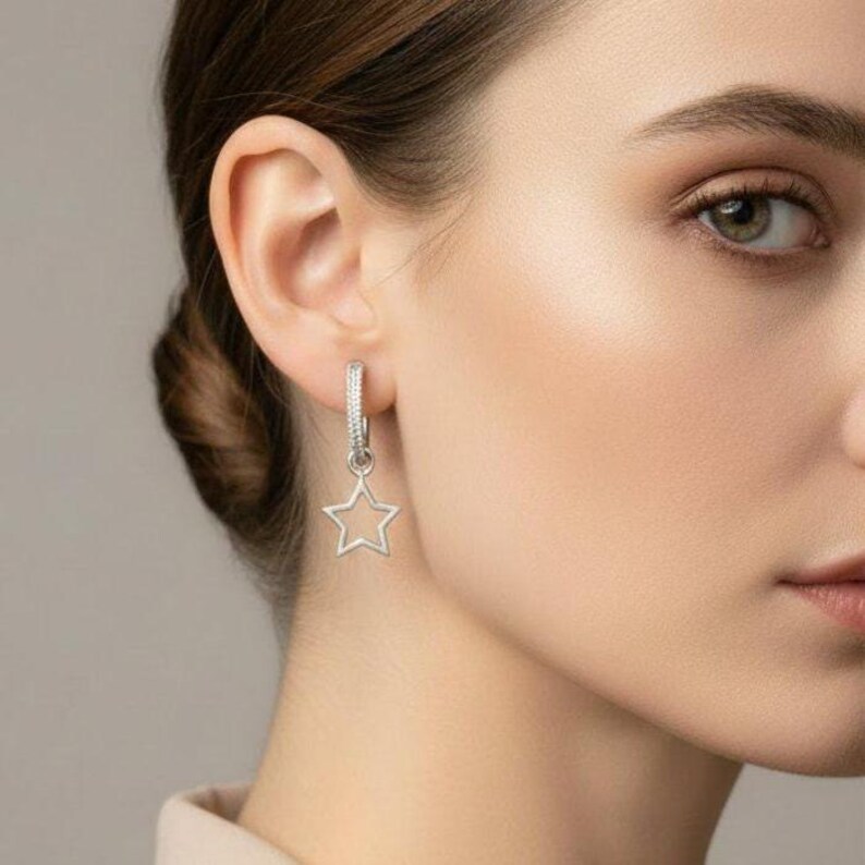 Silver Rhodium CZ Hoop earrings, Hoop Drop, 20mm - - LadybugfeetDesigns -