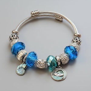 Ocean Lover Euro Cuff Wrap Bracelet, Silver - - LadybugfeetDesigns -