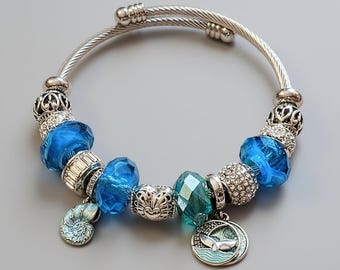 Ocean Lover Euro Cuff Wrap Bracelet, Silver