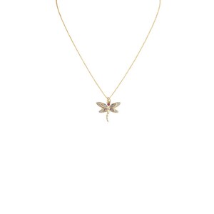 Dragonfly necklace, Gold - 20 inch - - LadybugfeetDesigns -