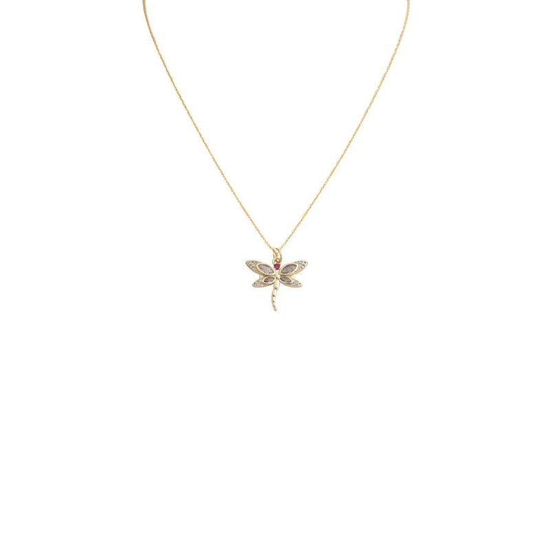 Dragonfly necklace, Gold - 20 inch - - LadybugfeetDesigns -