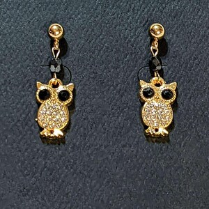CZ Owl Charm Drop Stud Earrings-Gold - - LadybugfeetDesigns -