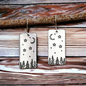 Starry Night in the Pines Dangle Earrings - - LadybugfeetDesigns -