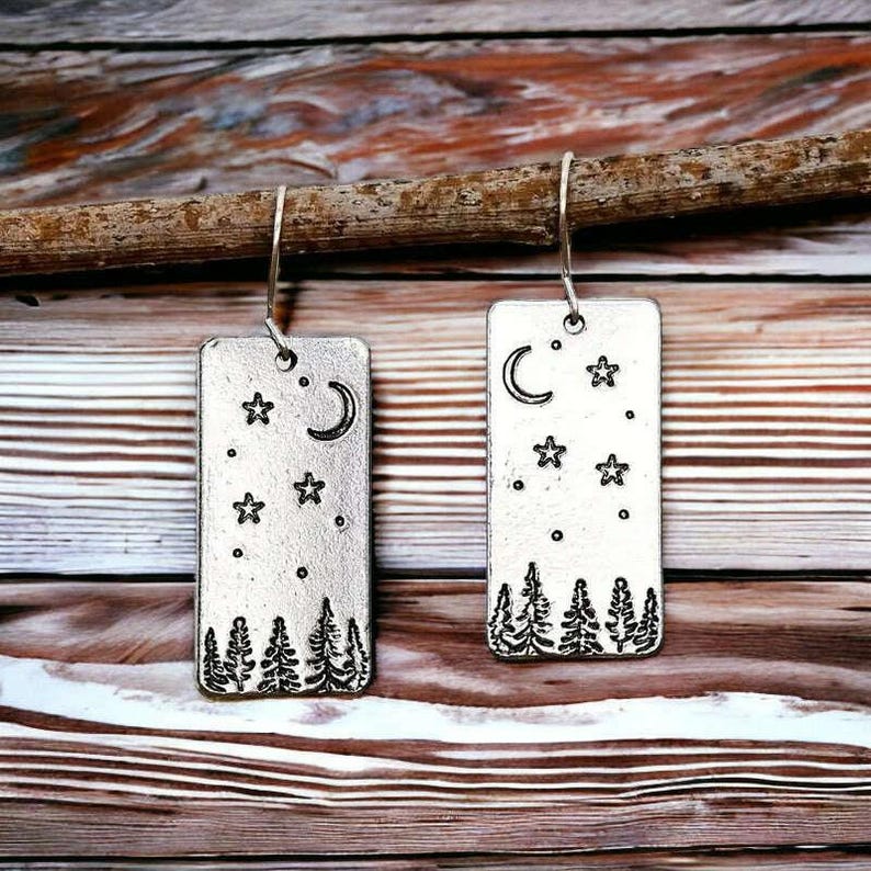 Starry Night in the Pines Dangle Earrings - - LadybugfeetDesigns -