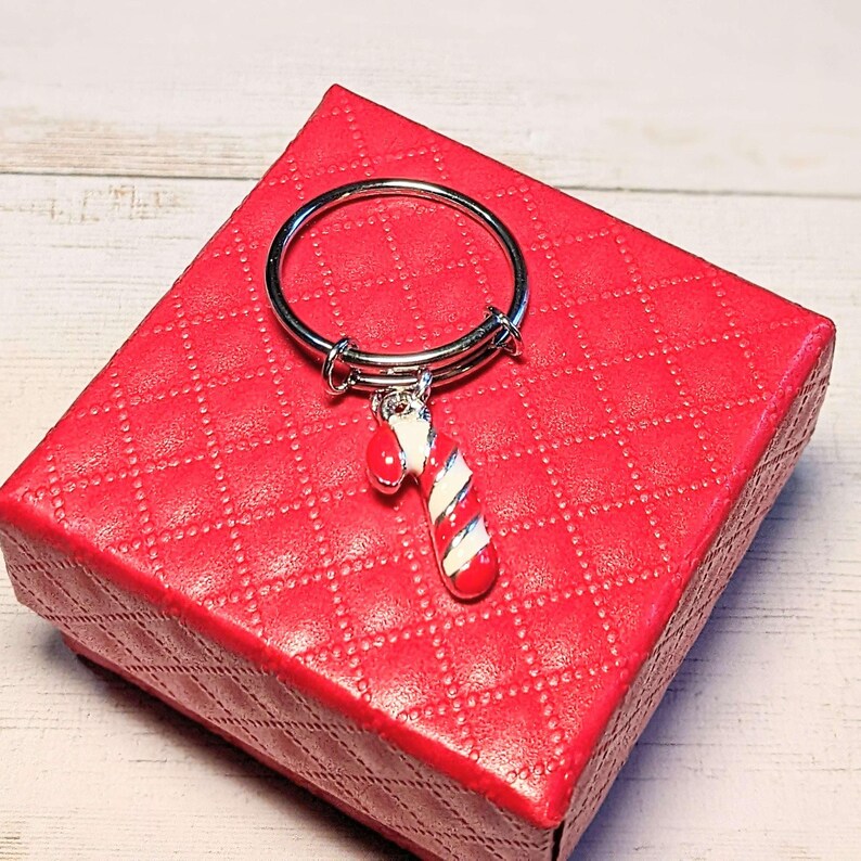 Candy Cane Expandable Charm Ring - - LadybugfeetDesigns -