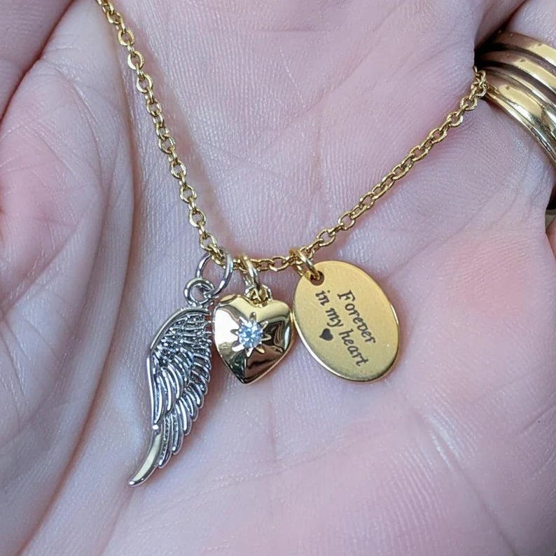 Forever in my Heart Memory necklace, Gold - 20 inch - - LadybugfeetDesigns -