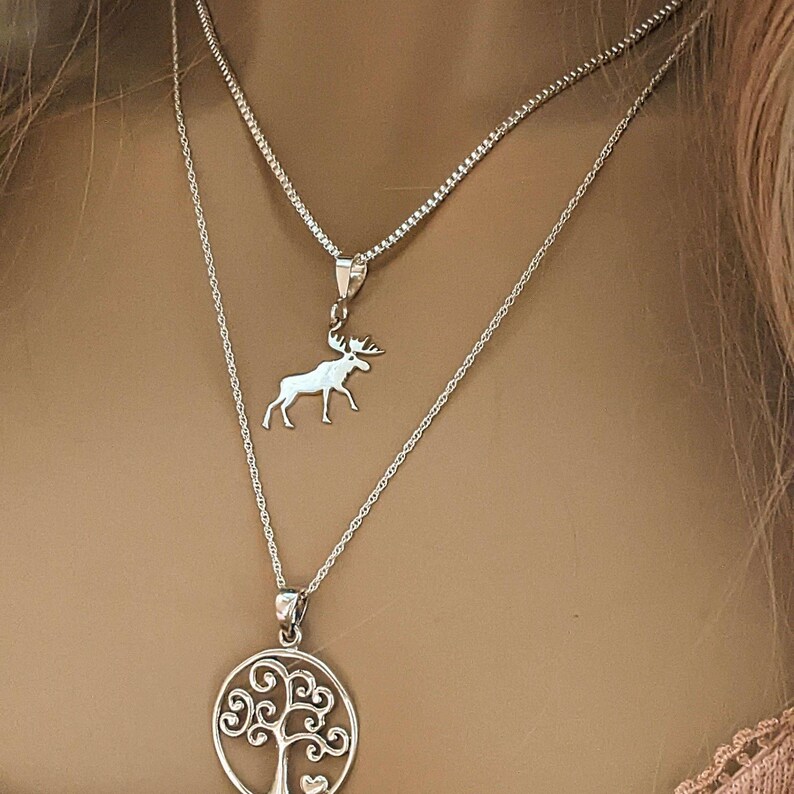 Moose & Tree of Life Necklace Set, Silver - - LadybugfeetDesigns -