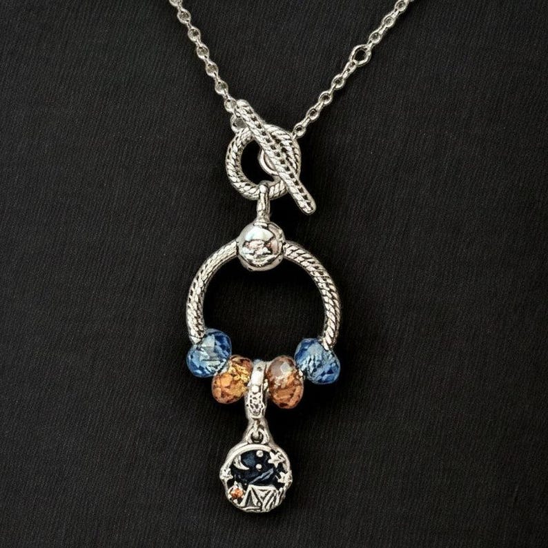 Sleeping Under the Stars Sterling Silver Toggle Charm Necklace, 20 inches - - LadybugfeetDesigns -