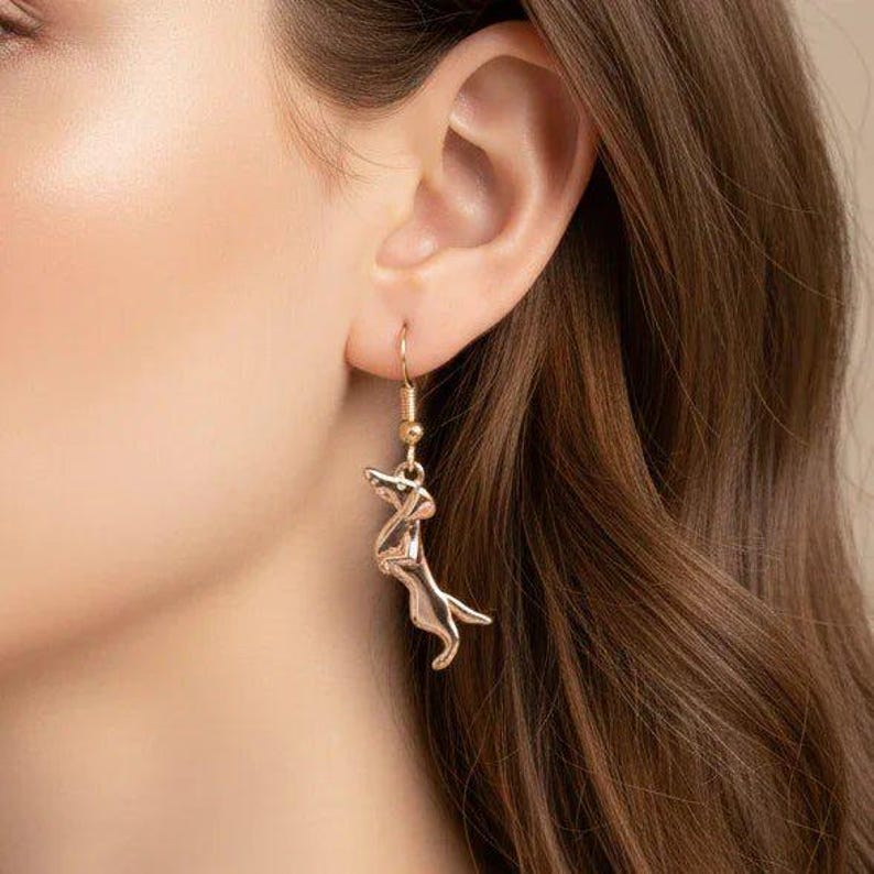 Dachshund dangle earrings. Gold - - LadybugfeetDesigns -