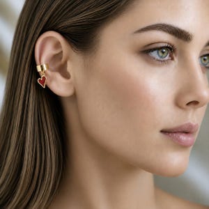 Enamel Heart Ear Cuff, Gold - - LadybugfeetDesigns -